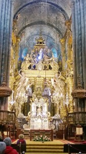 Nave of the Cathedral with Botafumeria hanging